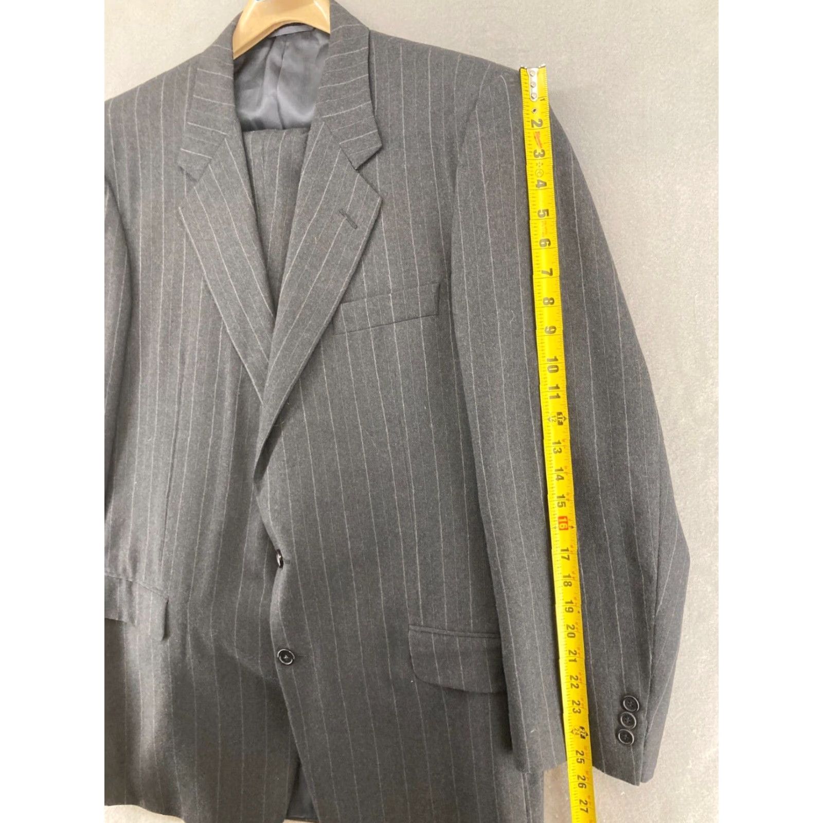 Vintage VINTAGE Hickey Freeman Suit 2 Piece 44 XLG Wool Pinstripe Gray Business Mens Size 44R - 5 Thumbnail