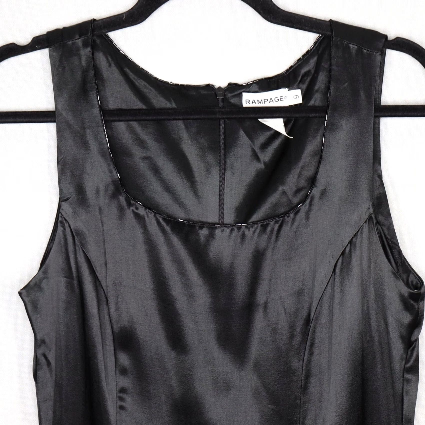 Vintage VINTAGE Rampage Black Satin Sleeveless Mini Shift Dress Square Neck Party Cocktail Women 9 Size M / US 6-8 / IT 42-44 - 2 Thumbnail