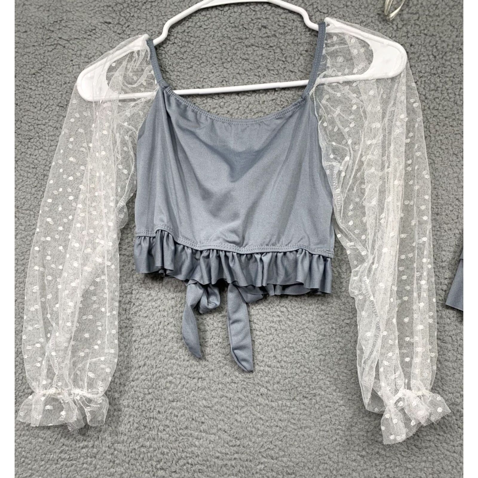 Vintage Lzhua 2-Piece Swimsuit Women's XS Gray Lacy Sleeves Boy Shorts Under Skirt NWT Vintage: No (if applicable) Size 26" / US 2 / IT 38 - 5 Thumbnail