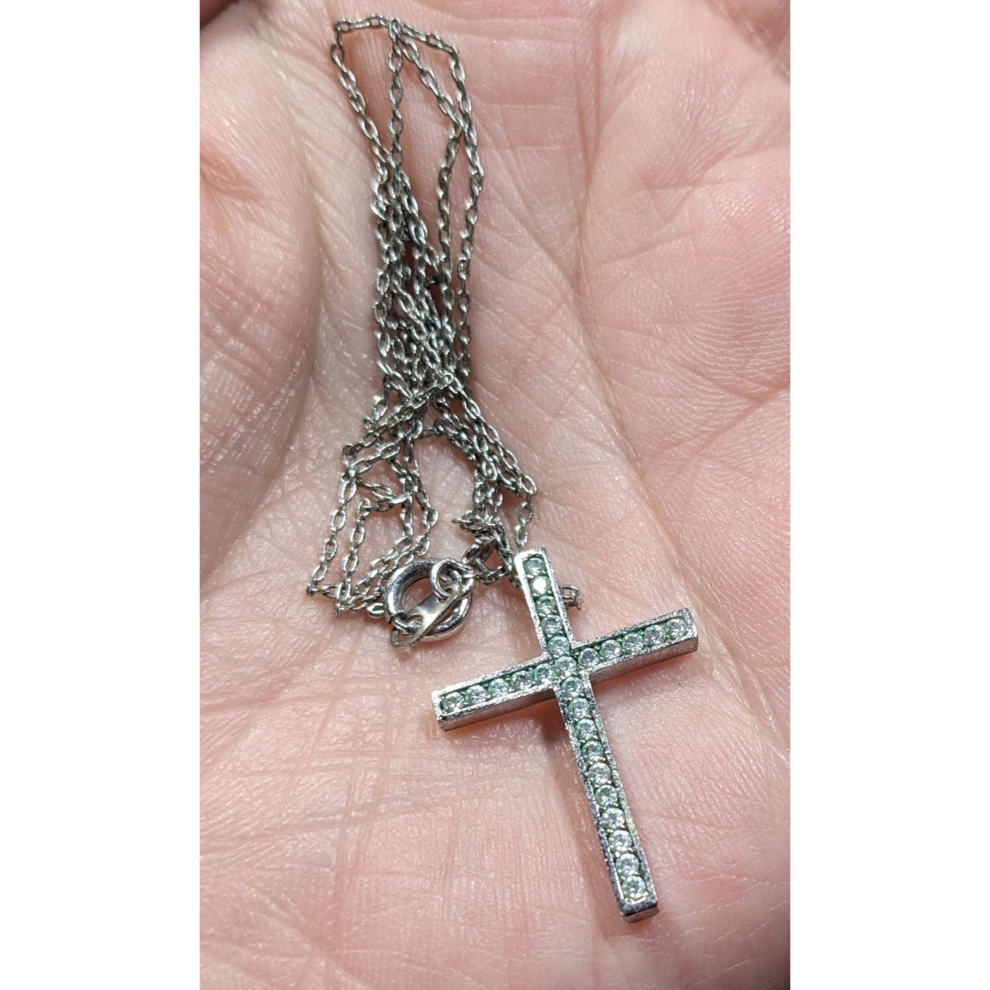 Other Elegant Gemmed Religious Silver Tone Cross Pendant Necklace Size ONE SIZE - 6 Thumbnail