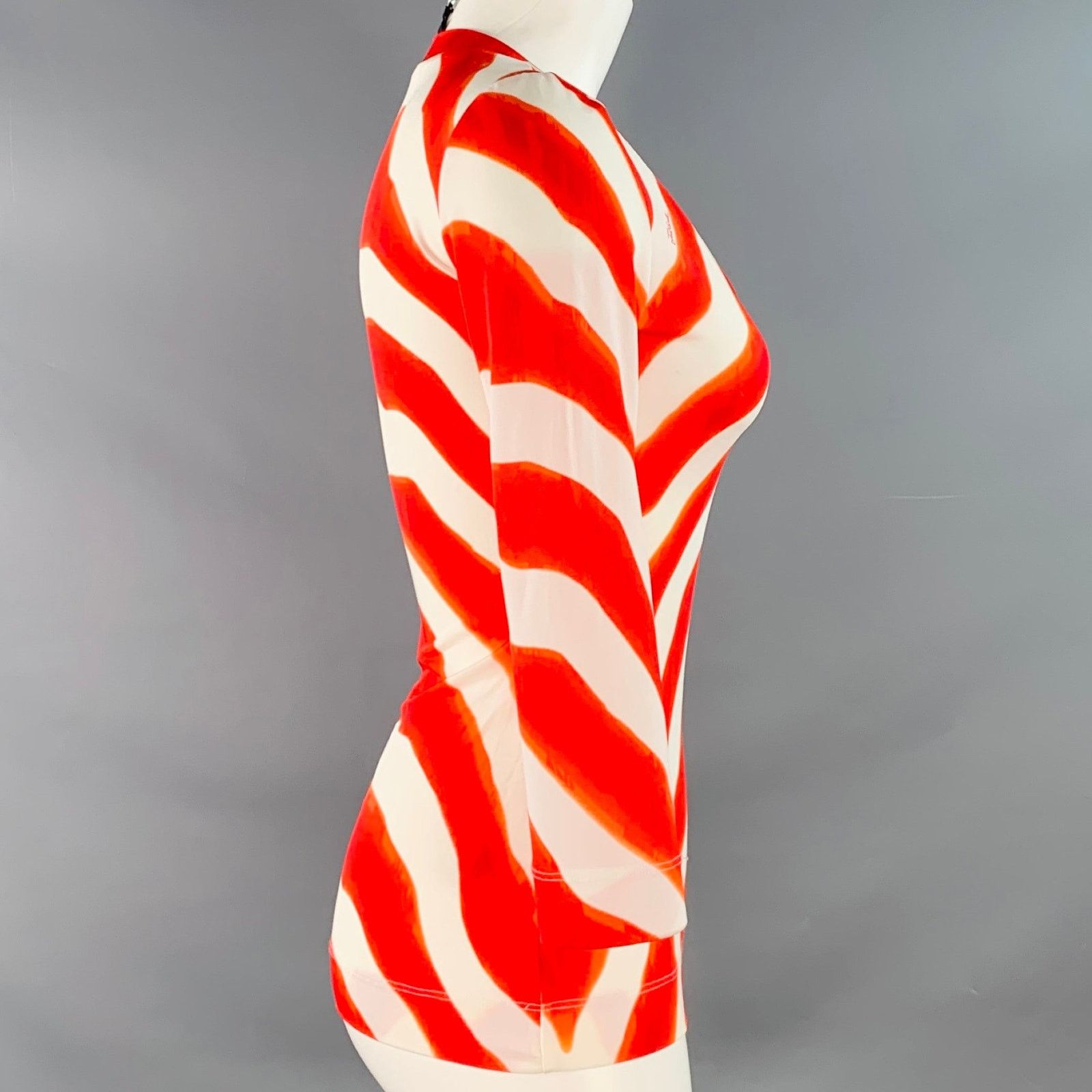 Just Cavalli Red White Viscose Blend Jersey Zig Zag 3/4 Sleeves V-Neck Size XS / US 0-2 / IT 36-38 - 3 Thumbnail