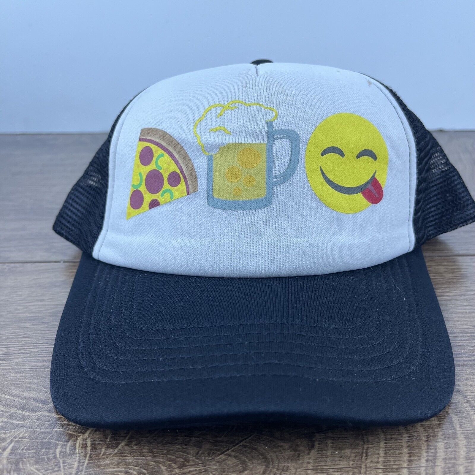 Other Pizza Beer Smile Emoji Hat White Cap Hat Adjustable Hat Whit Size ONE SIZE - 1 Thumbnail
