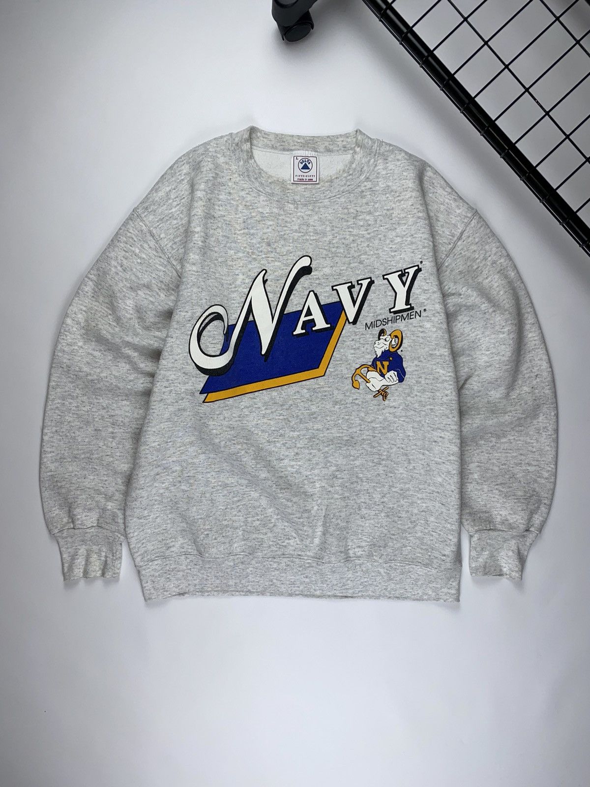image of Vintage Delta Fifty-Fifty Navy Midshpmen Sweatshirt Usa in Silver, Men's (Size Large)