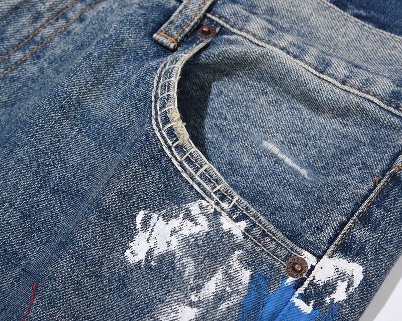 Jean Blue Speckle Ink Washed Destroyed Flared Jean Size US 36 / EU 52 - 5 Thumbnail