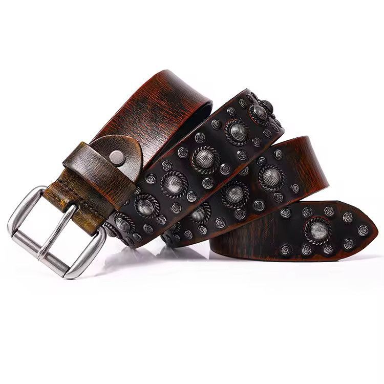 110 cm Rivet Cowhide Real Genuine Leather Belt