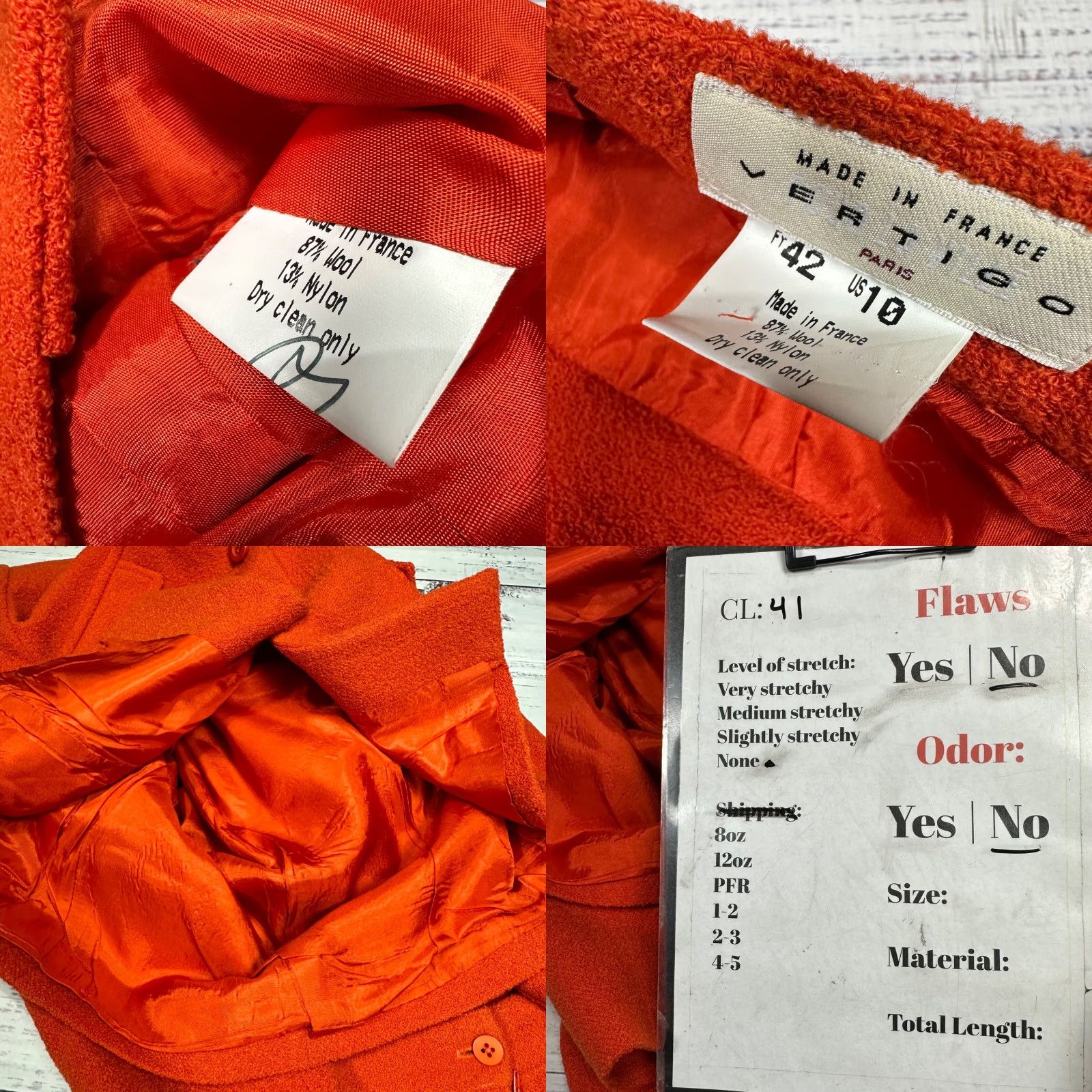 Vintage Vertigo Pour Le Ville Womens Wool Blend Skirt Suit Jacket L/10 Orange Texture Knit Set Includes: Jacket, Skirt Size 36" / US 14 / IT 50 - 9 Thumbnail