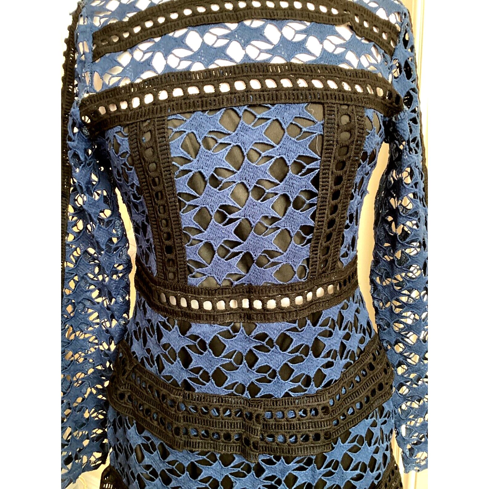 Other VINTAGE CROCHET EYELET PEEK-A-BOO BLUE LACE TIERED DRESS Size S / US 4 / IT 40 - 2 Thumbnail