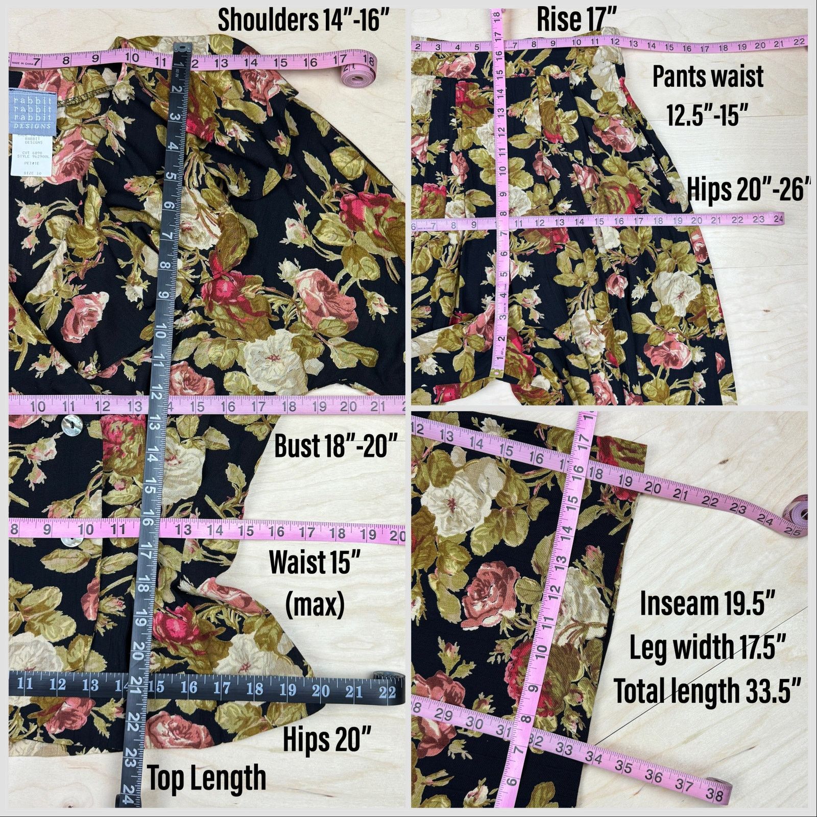 Vintage 1980s Floral 2-Piece Set Ruffle Top & Wide Leg Palazzo Pants Size 27" / US 4 / IT 40 - 6 Thumbnail