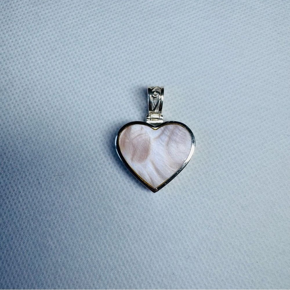 Other Vintage 925 Sterling Silver Pearl Heart Pendant Size ONE SIZE - 2 Thumbnail