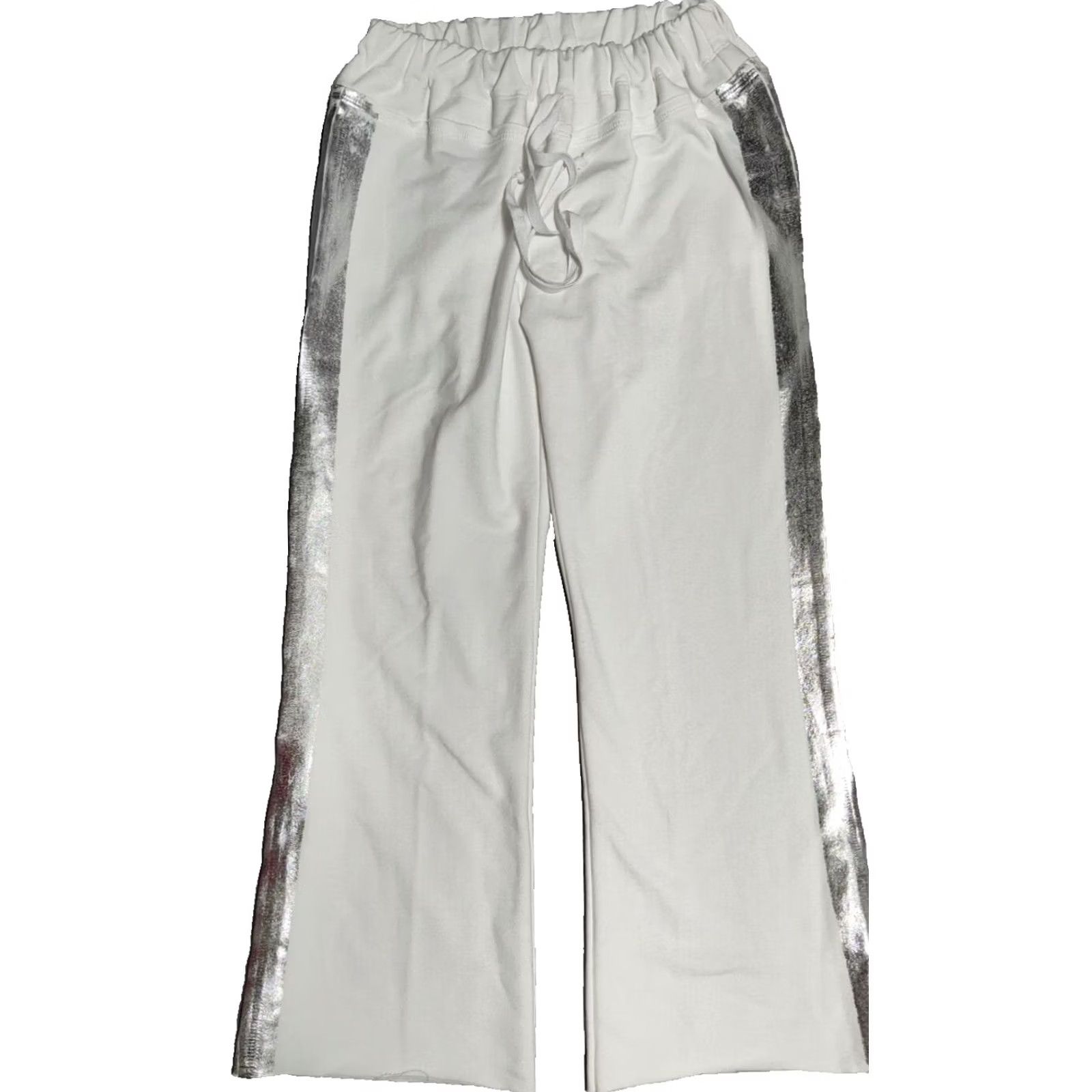 Vintage VINTAGE Hippie BeachBum Womens XS White + Silver Stripe Cropped Sweatpants MADE IN USA Size 26" / US 2 / IT 38 - 2 Thumbnail