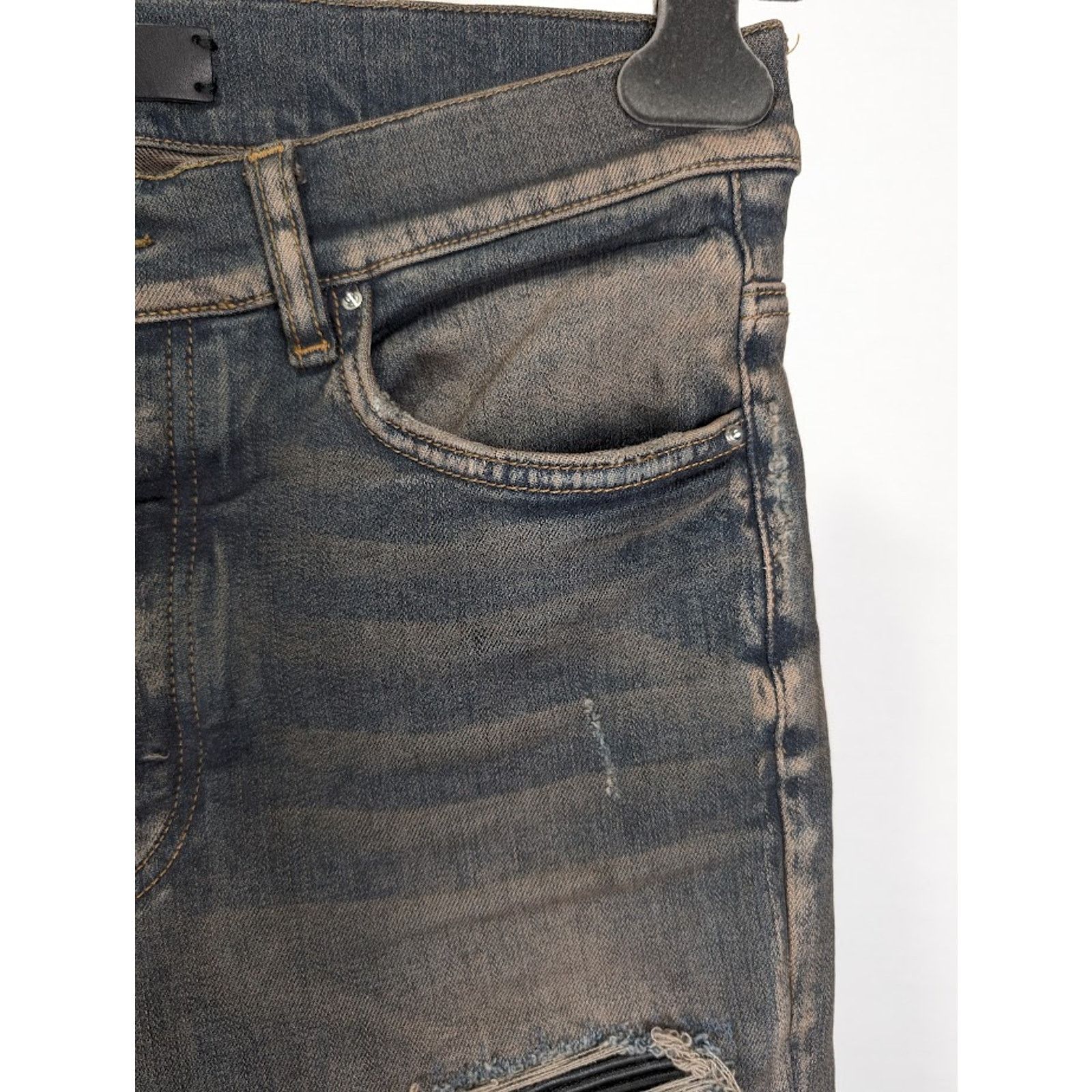 Amiri o1rshd1 Leather Thrasher Jeans in Dark Indigo Size US 32 / EU 48 - 10 Thumbnail