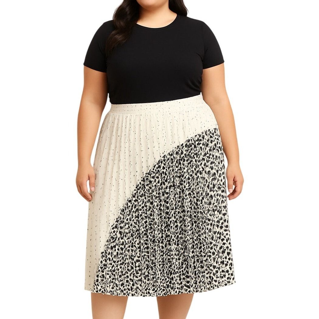 Other INA Black & White Leopard Print Pleated Midi Skirt | 3XL Size 42" / US 20 - 1 Thumbnail