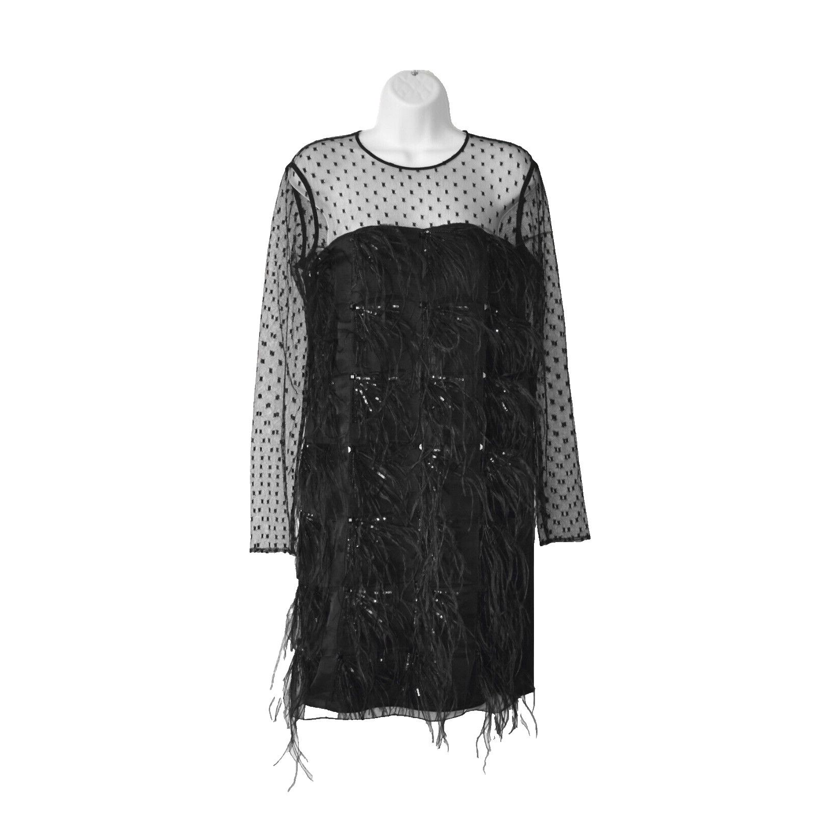 image of Escada Black Mesh Top Sleeves Ostrich Feather Dress 36 $2500, Women's (Size Small)