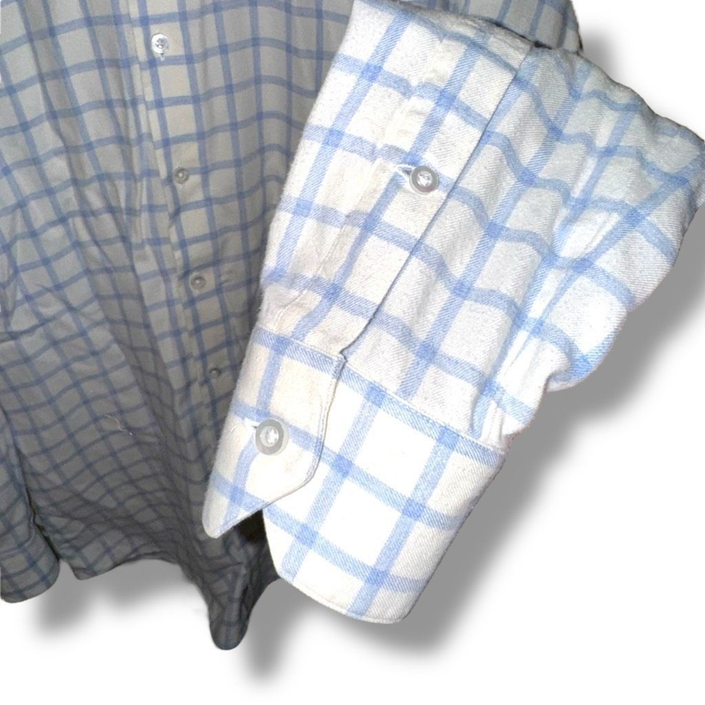 Oxxford Clothes Oxxford Clothes White & Blue Check Flannel Button Down Shirt Size US L / EU 52-54 / 3 - 5 Thumbnail