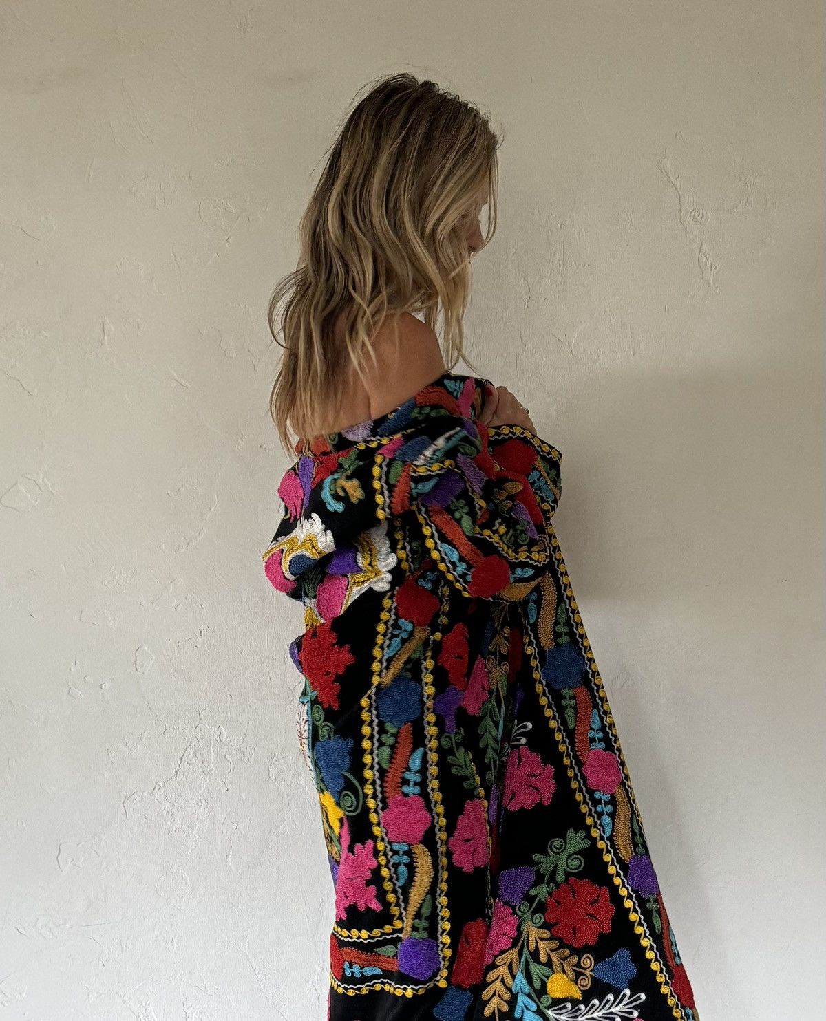 Handmade Turkish Handmade Floral Embroidered Full Length Kaftan Size ONE SIZE - 6 Thumbnail