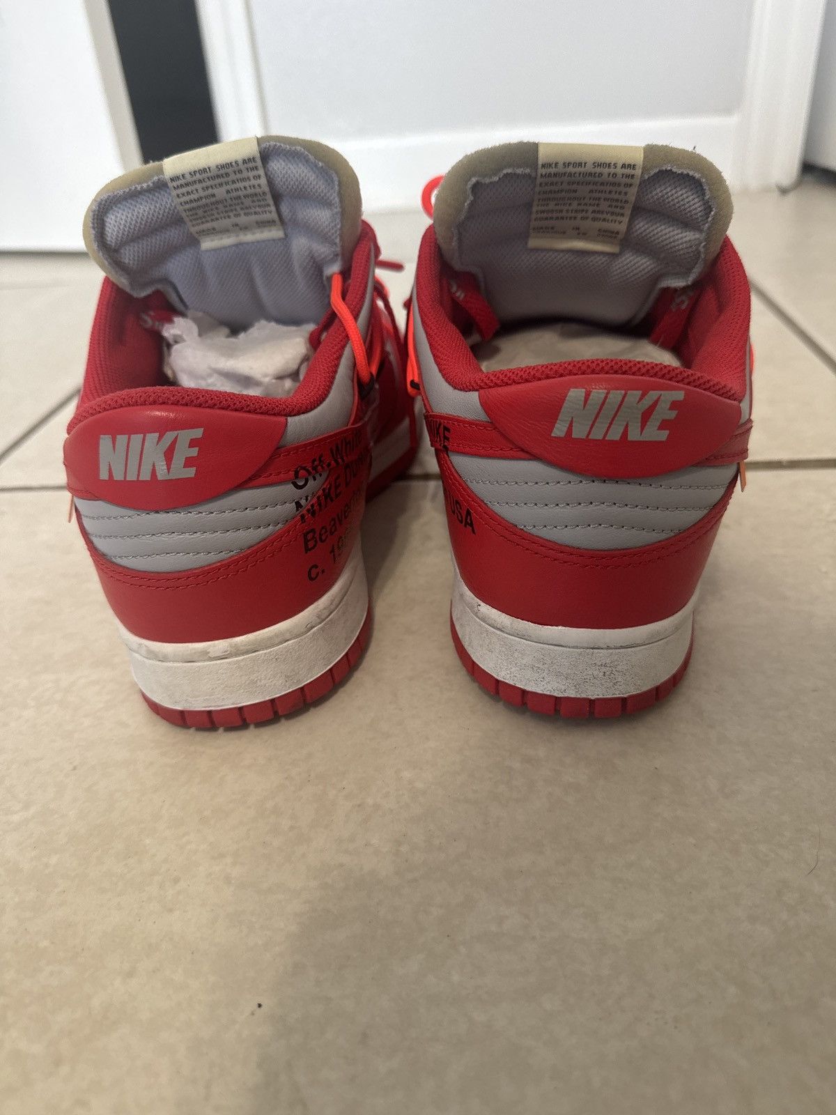 Nike × Off-White NIKE X OFF-WHITE X DUNK LOW 'UNIVERSITY RED' Size US 9 / EU 42 - 4 Thumbnail