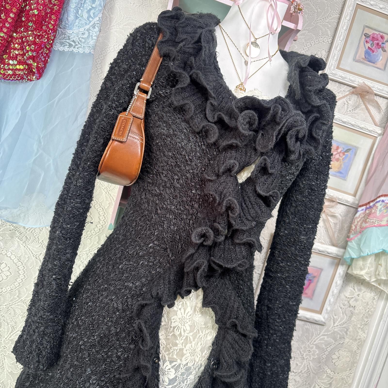 Sonia Rykiel vintage cozy wool ruffle cardigan with snatched vibe Size M / US 6-8 / IT 42-44 - 2 Thumbnail