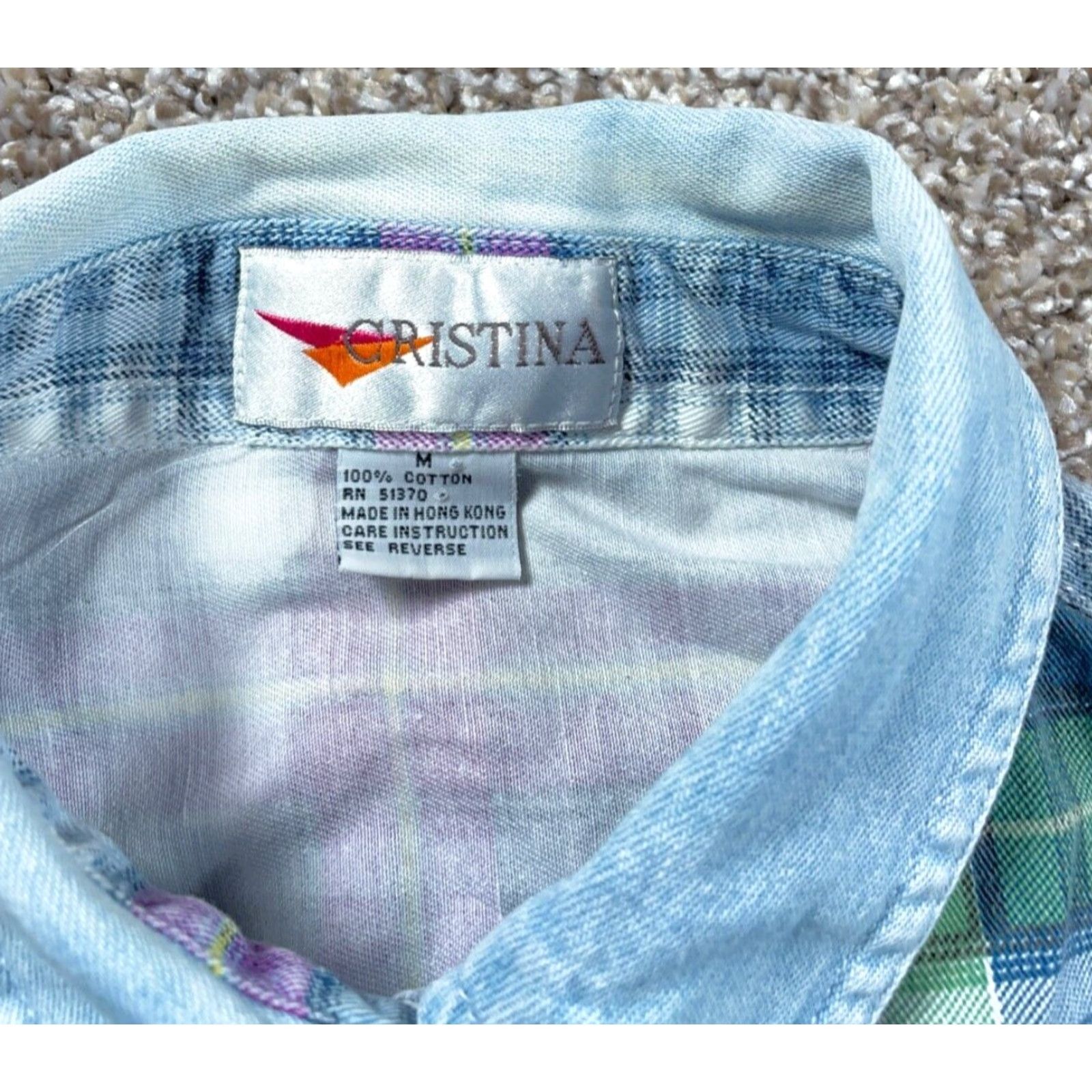 Vintage VINTAGE 90s Cristina Denim Plaid Patchwork Shirt Women's Medium Light Blue Casual Long Sleeve Button-Up Size L / US 10 / IT 46 - 4 Thumbnail