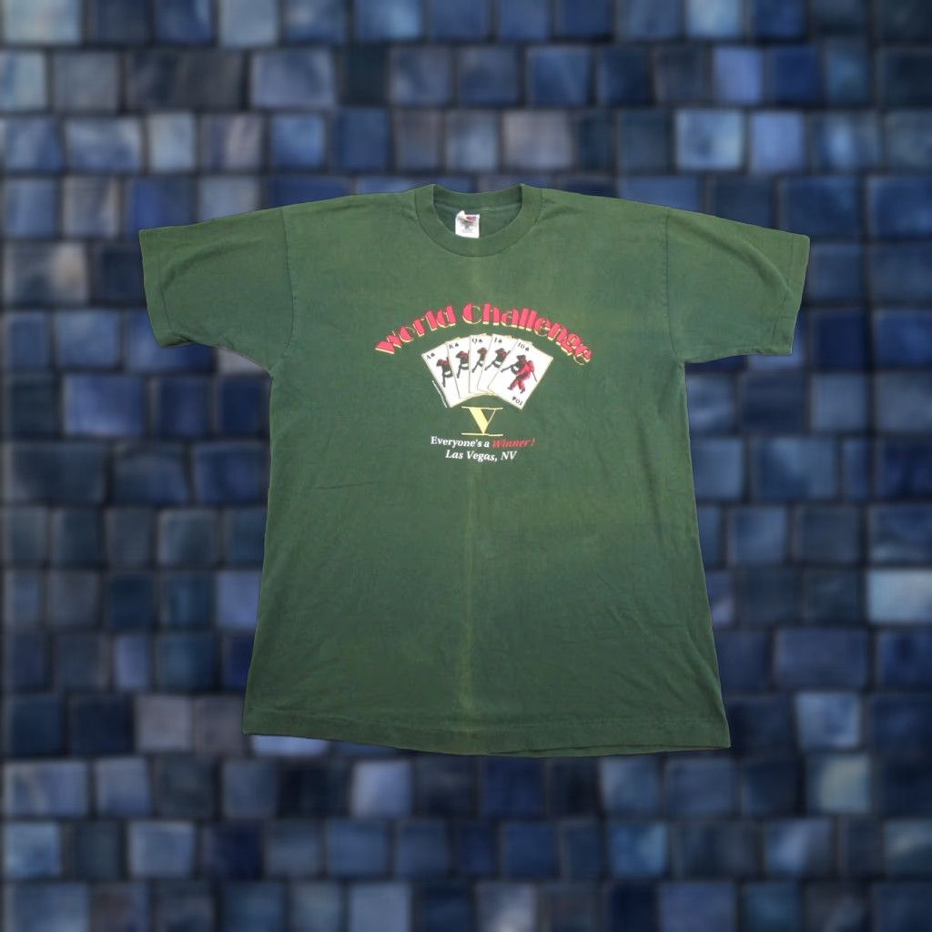 Fruit Of The Loom VTG Firefighter Combat World Challenge Single Stitch MGM Vegas Shirt XL Men's Cotton Green 1990s 90s Size US XL / EU 56 / 4 - 1 Thumbnail