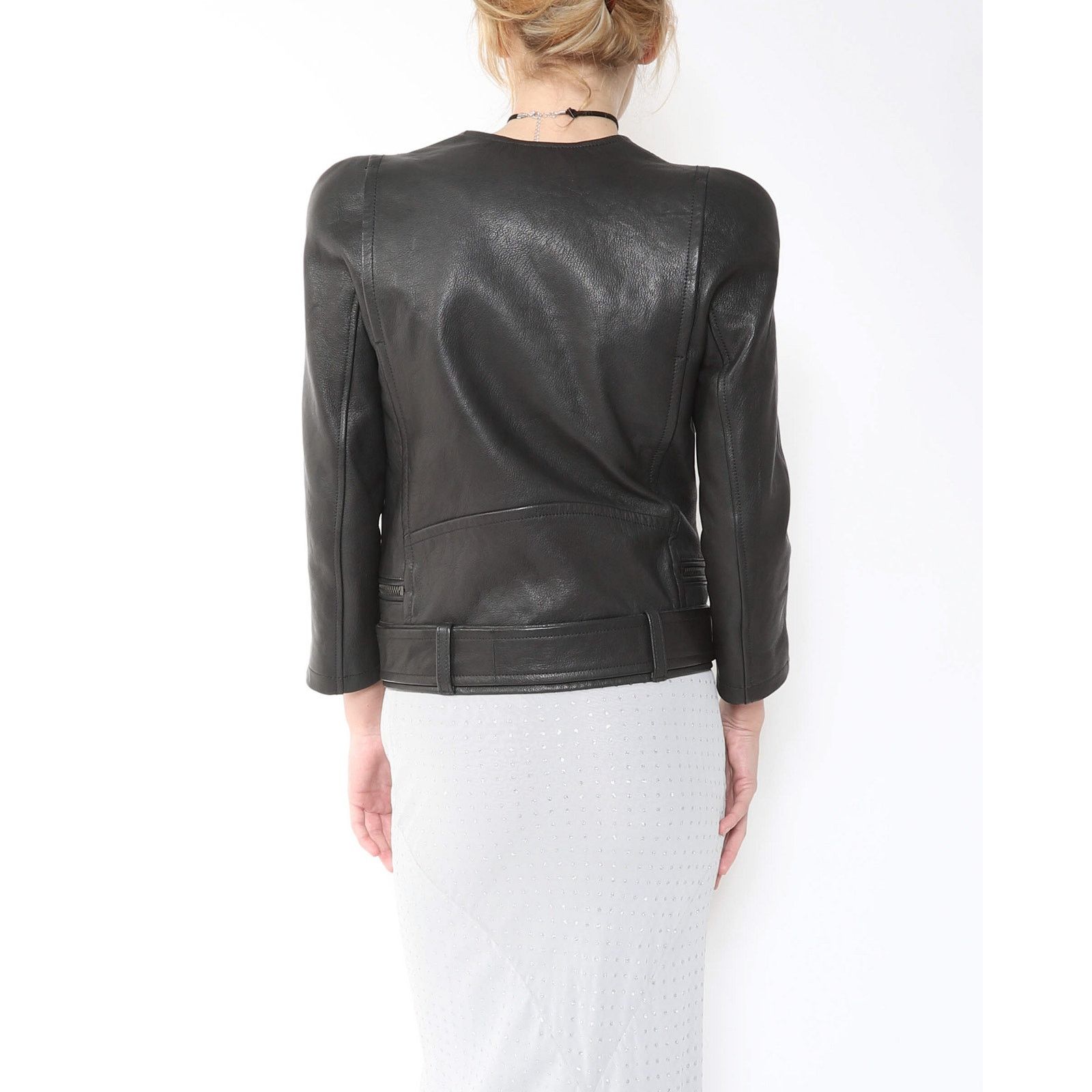 Haider Ackermann SS16 Round Shoulder Biker Jacket in Black Leather Size XS / US 0-2 / IT 36-38 - 2 Thumbnail