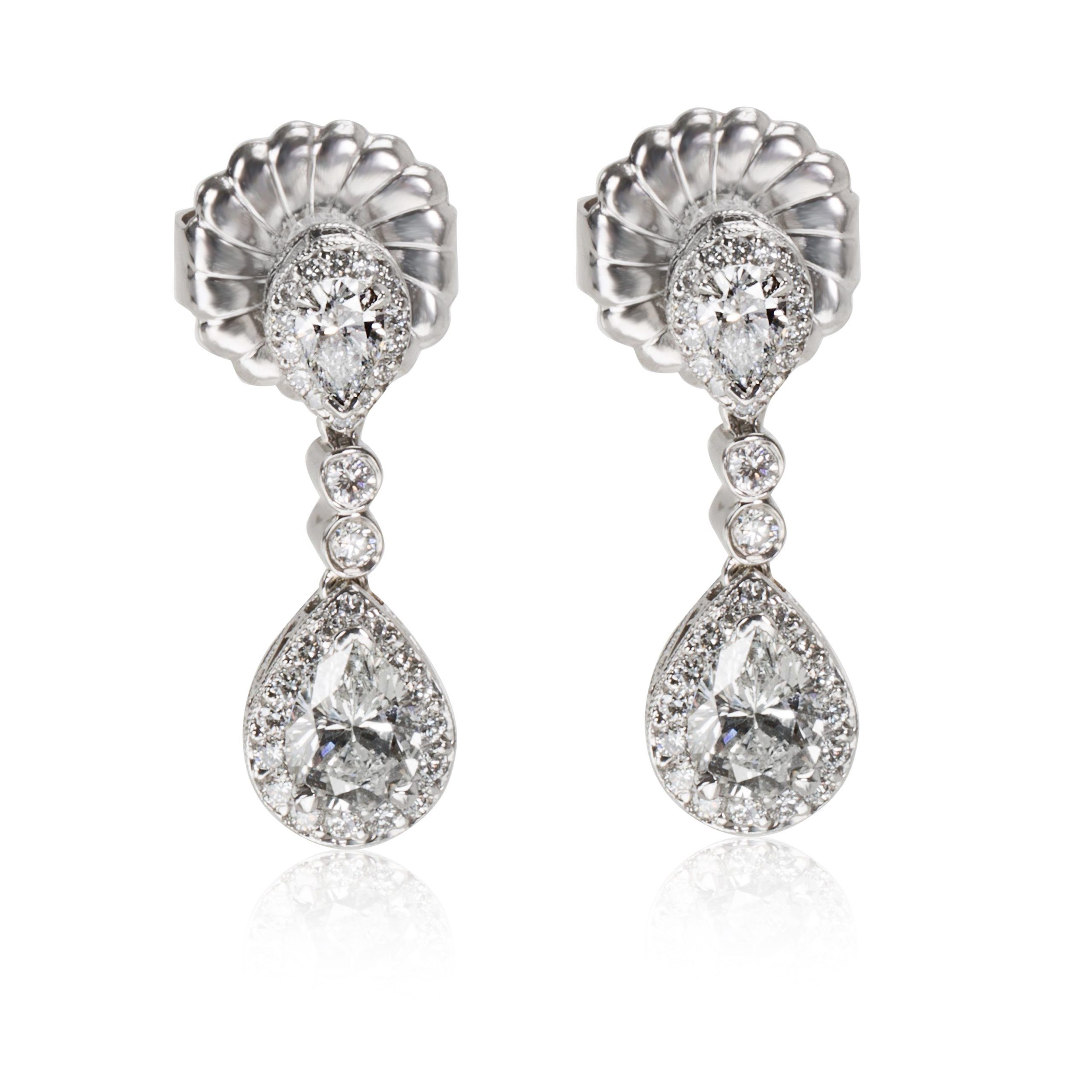 image of Diamond Pear Drop Earrings In 14K White Gold & Platinum (1.64 Ctw I-J/vs), Women's