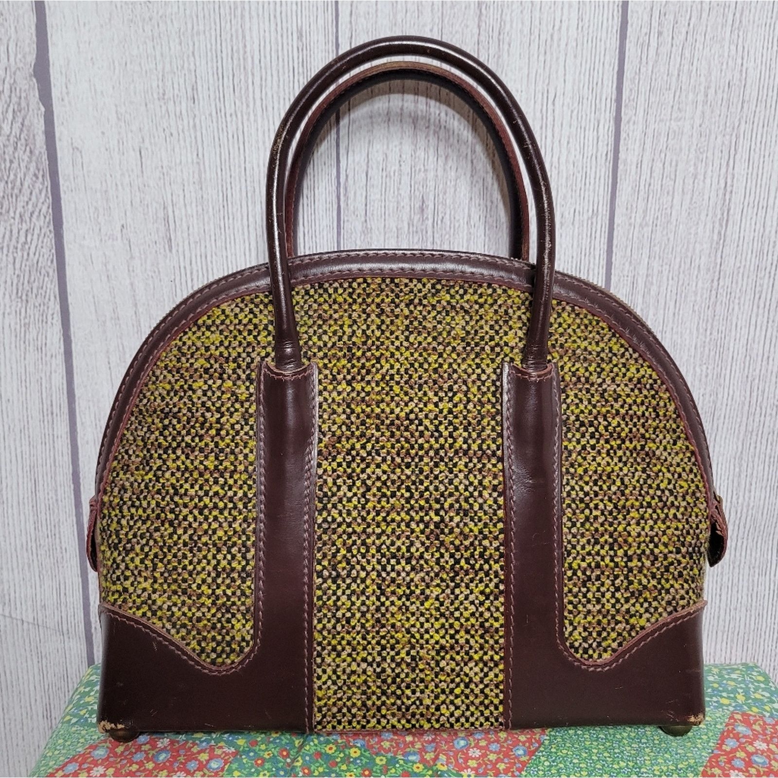 Mark Cross Vintage 50s Mark Cross Satchel in Green Hand-Loomed Tweed Size ONE SIZE - 1 Thumbnail