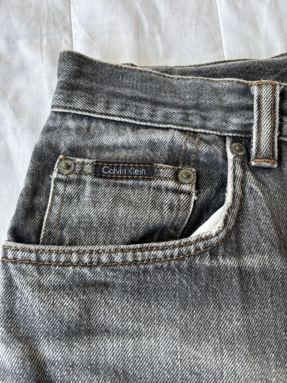 Calvin Klein × Heron Preston 🔥CALVIN KLEIN SELVEDGE FADED BLACK WIDE BAGGY JEANS DISTRESS Size US 30 / EU 46 - 11 Thumbnail
