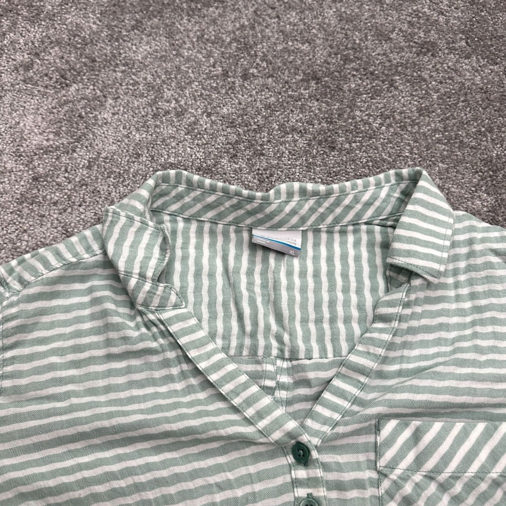 Vintage Columbia Button-Up Shirt Womens XL Green White Striped Cotton Long Sleeve Top Size XL / US 12-14 / IT 48-50 - 4 Thumbnail