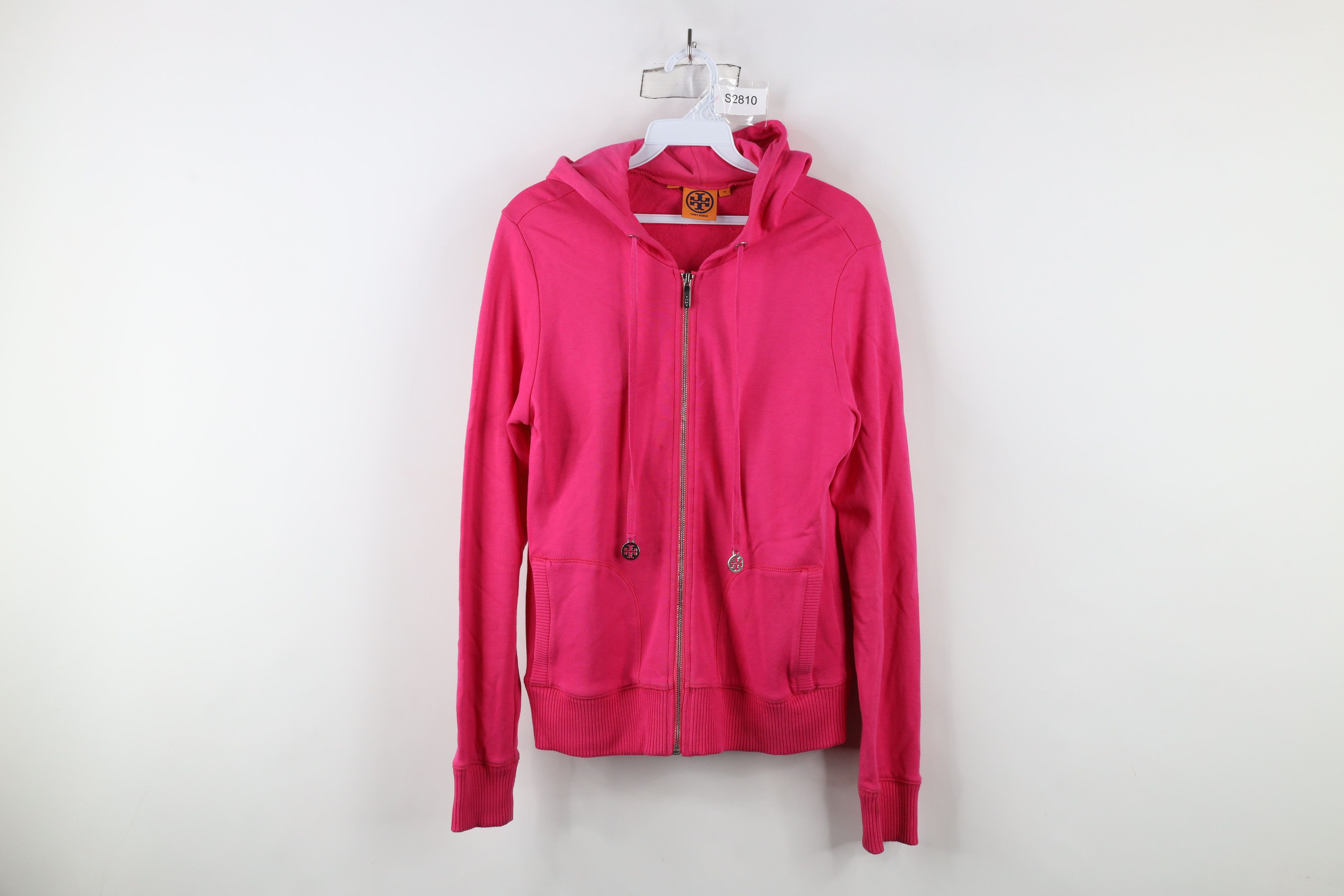 Tory Burch × Vintage Tory Burch Big Logo French Terry Full Zip Hoodie Pink Size M / US 6-8 / IT 42-44 - 1 Thumbnail