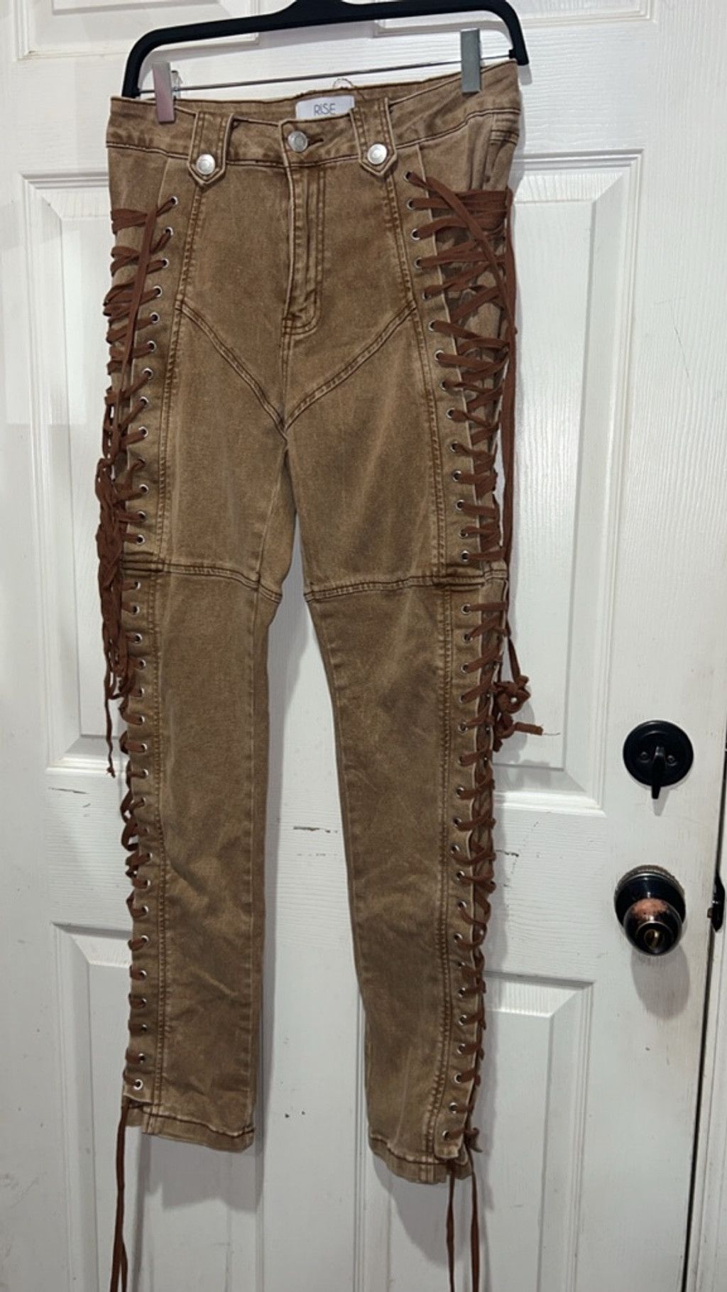 Other Women's RISE Brown Lace-Up Skinny Jeans Juniors 13 Size 31" - 2 Thumbnail