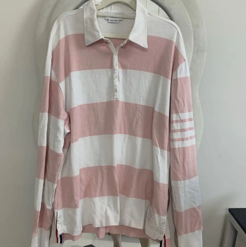 Thom Browne Striped Cotton Long Sleeve Polo 0089
