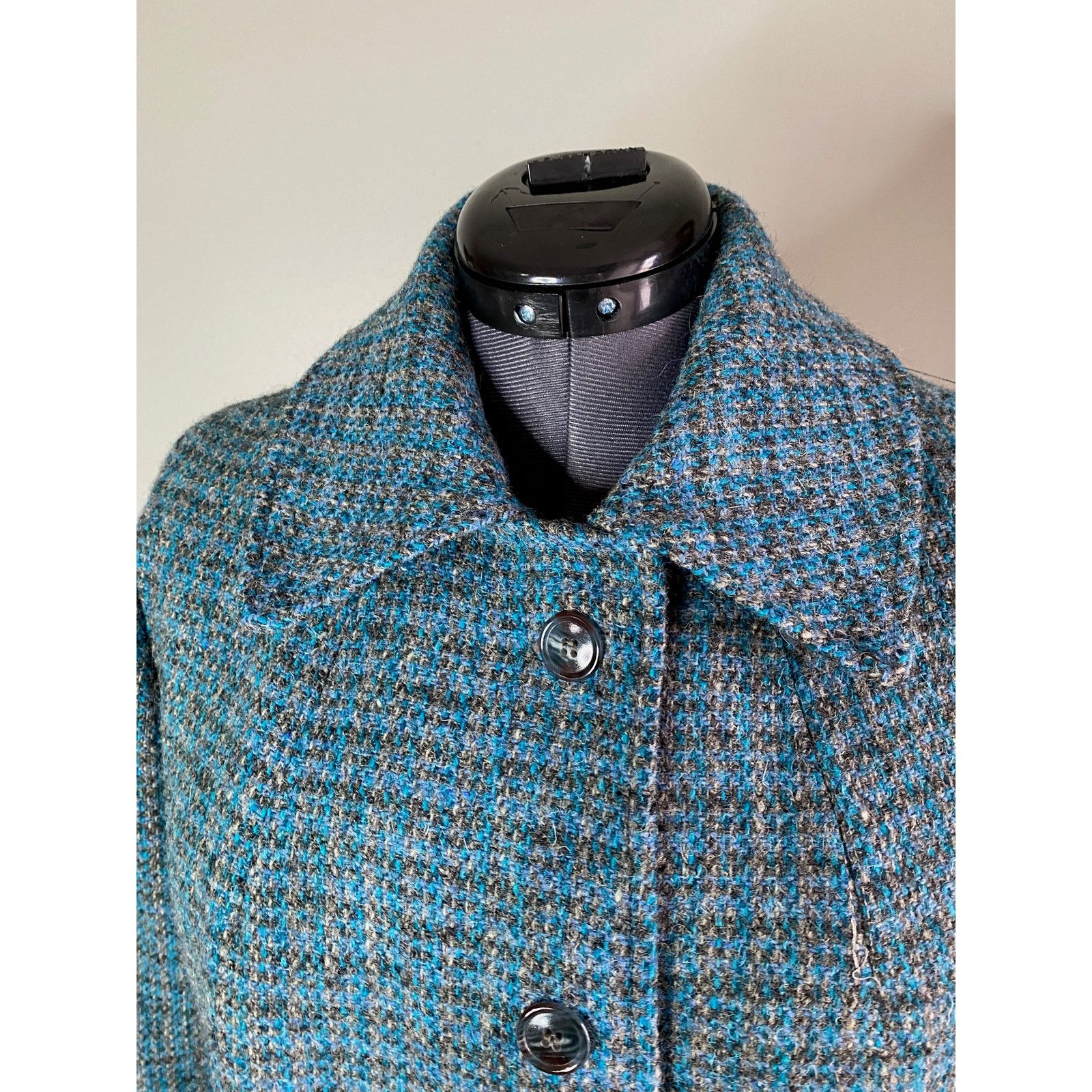 Vintage swing coat plaid blue gray vintage wool 1970s Size L / US 10 / IT 46 - 2 Thumbnail