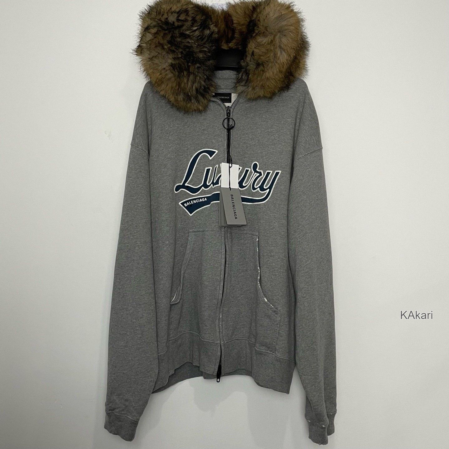Balenciaga Balenciaga 25 Show Gray Patch Letter Fur Collar Coat Size US S / EU 44-46 / 1 - 1 Thumbnail