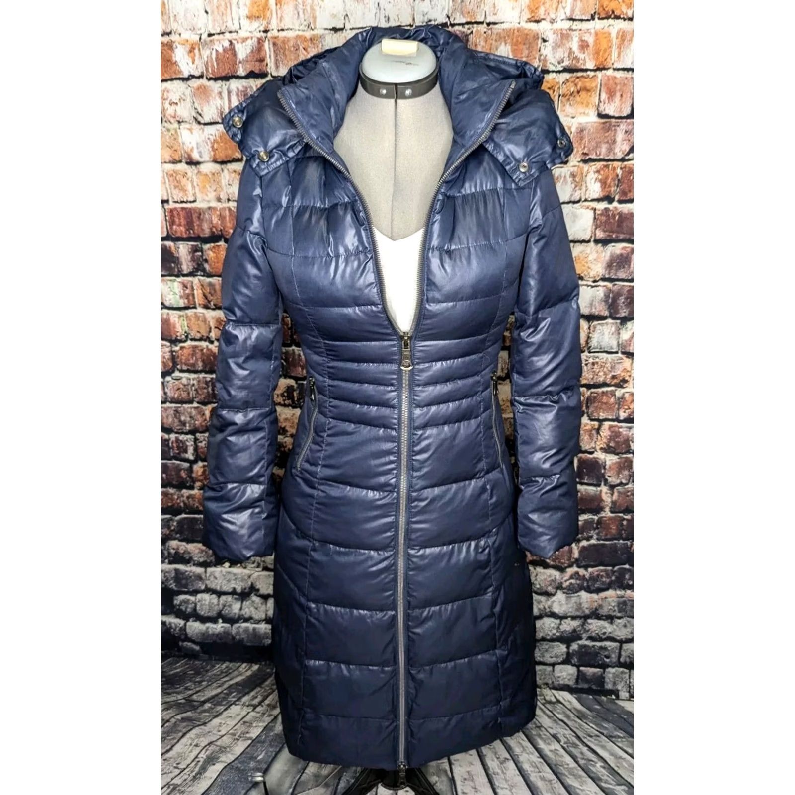 Schott SCHOTT NYC PUFFER JACKET COAT DOWN LONG HOODED WOMENS SMALL BLUE WINTER Size S / US 4 / IT 40 - 2 Thumbnail