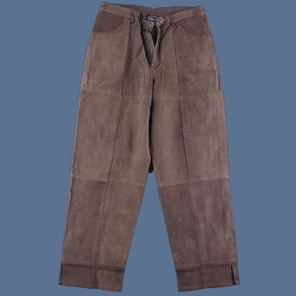 Vintage Selene Sport Pants Unisex 30x29 Brown Leather Patchwork High Rise Real Genuine Chino Straight Size 30" / US 8 / IT 44 - 1 Thumbnail