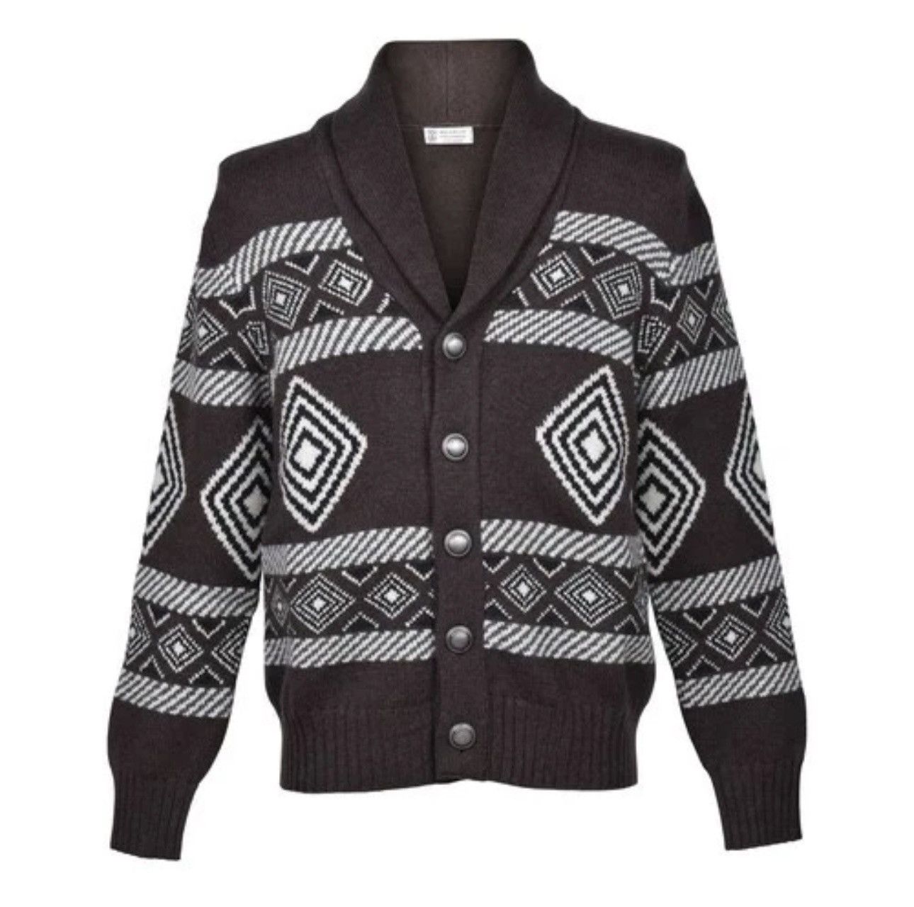 Brunello Cucinelli NWT- Brunello Cucinelli Jacquard Virgin Wool Cardigan IT 52 Size US L / EU 52-54 / 3 - 1 Thumbnail
