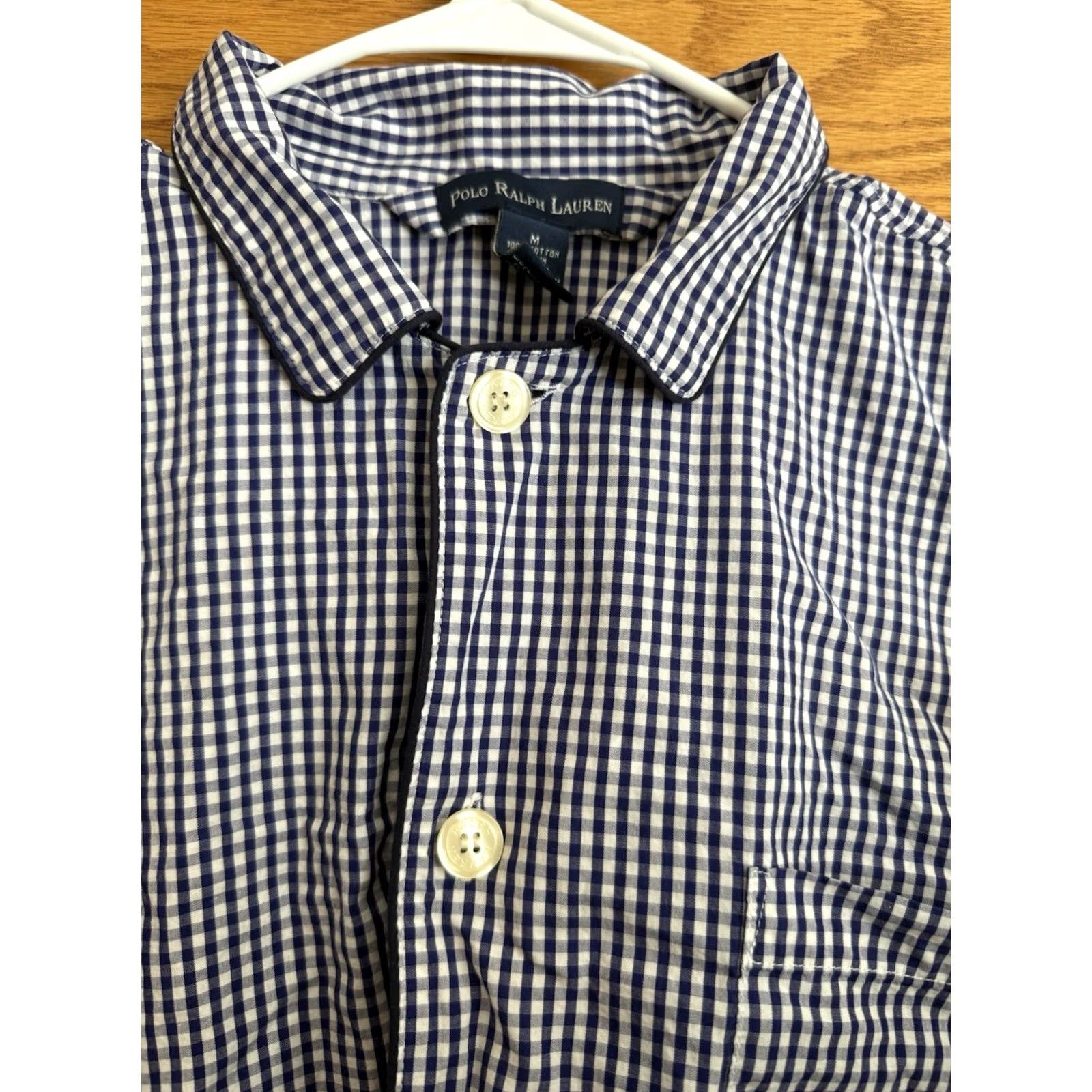 Polo Ralph Lauren POLO RALPH LAUREN Men’s M Blue Gingham Plaid Long Sleeve Dress Shirt Big Buttons Size 40R - 2 Thumbnail