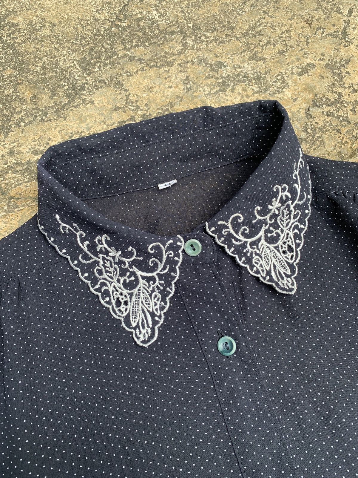 Japanese Brand Japanese Brand Trim Embroidery Mikro Polkadot Silk Shirt Size L / US 10 / IT 46 - 2 Thumbnail