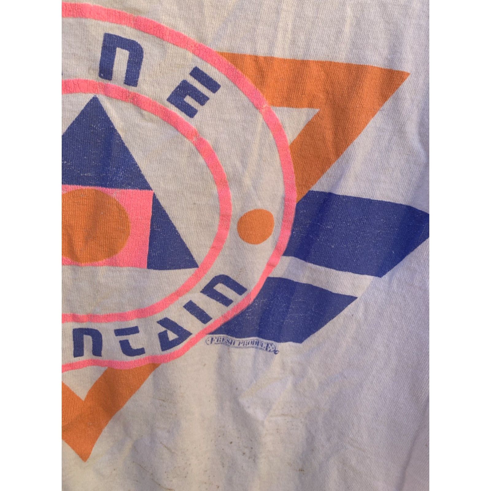 Vintage VINTAGE Fresh Produce T-Shirt Shirt One Size Womens White 1980s Neon Geometric Graphic Distressed Holes Cotton casual Size ONE SIZE - 4 Thumbnail