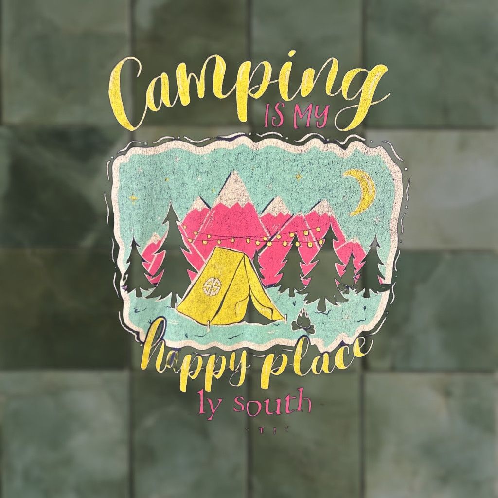 Vintage Simply Southern Women's T-Shirt Large Blue Graphic Print "Camping Is My Happy Place" Casual Crew Neck Size L / US 10 / IT 46 - 1 Thumbnail