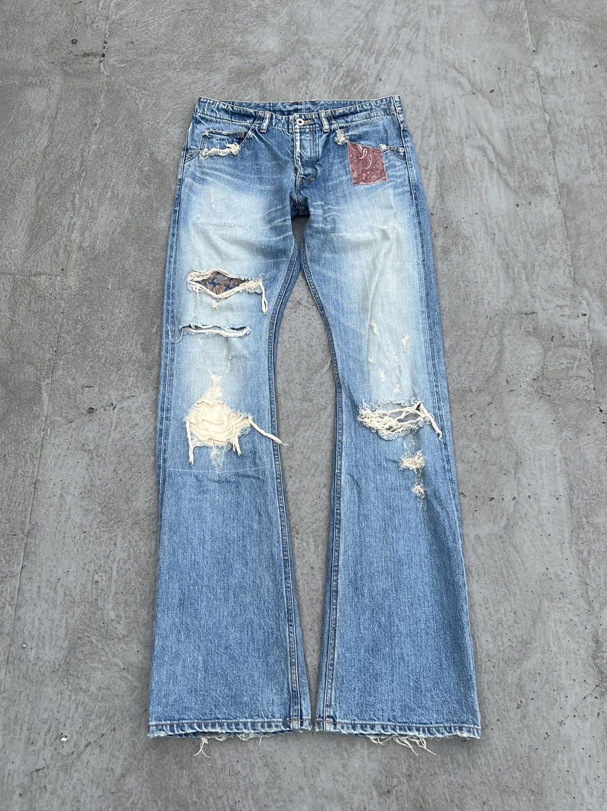 Isamu Katayama Backlash Isamu Katayama Backlash Patchwork Leather Repair Flare Jeans Size US 33 - 1 Thumbnail