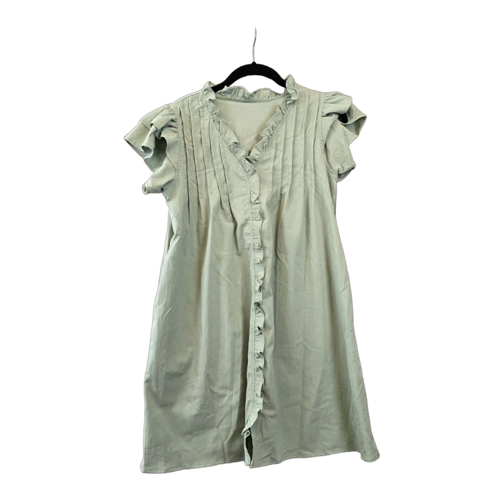 Vintage Women’s Casual Short Sleeve Ruffle Mini Dress - Green - Size S Size 28" / US 6 / IT 42 - 1 Thumbnail