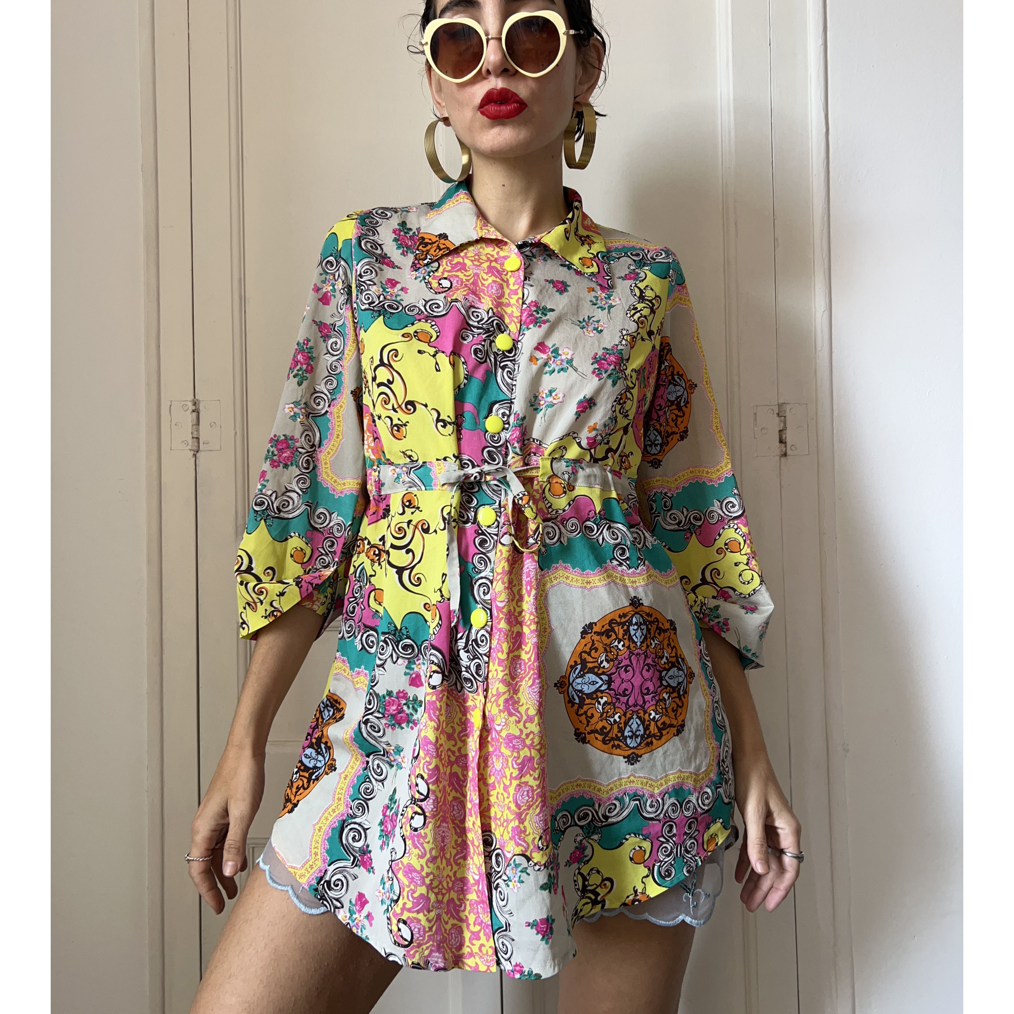 Vintage Y2K Baroque Print Shirt Dress Size L / US 10 / IT 46 - 1 Thumbnail