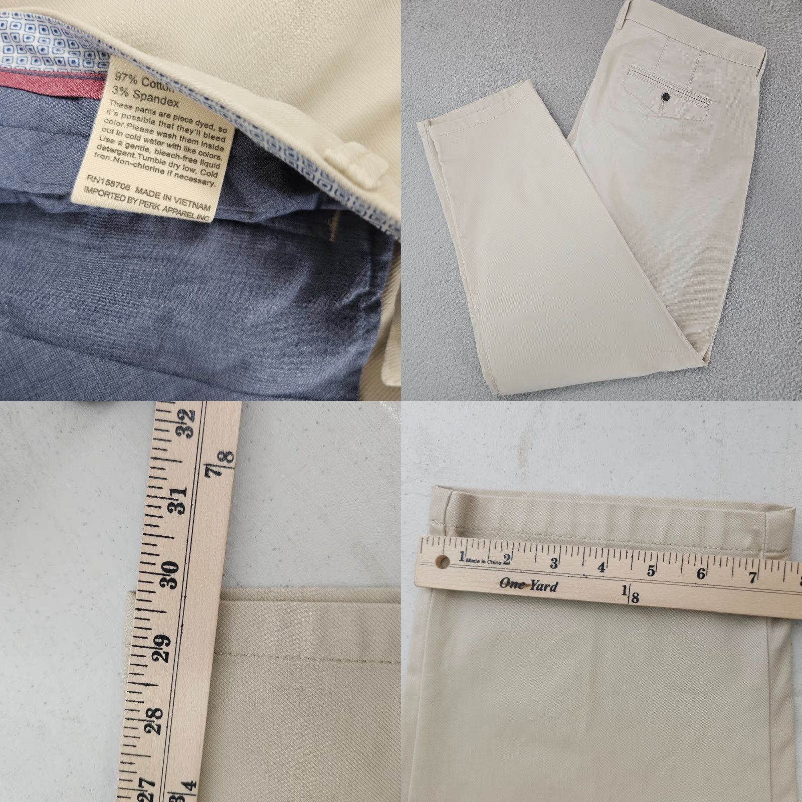 Vintage Perk Pants Mens Size 42x30 Beige Slim Fit Stretch Cotton Chino Casual Flat Front Size US 42 / EU 58 - 9 Thumbnail