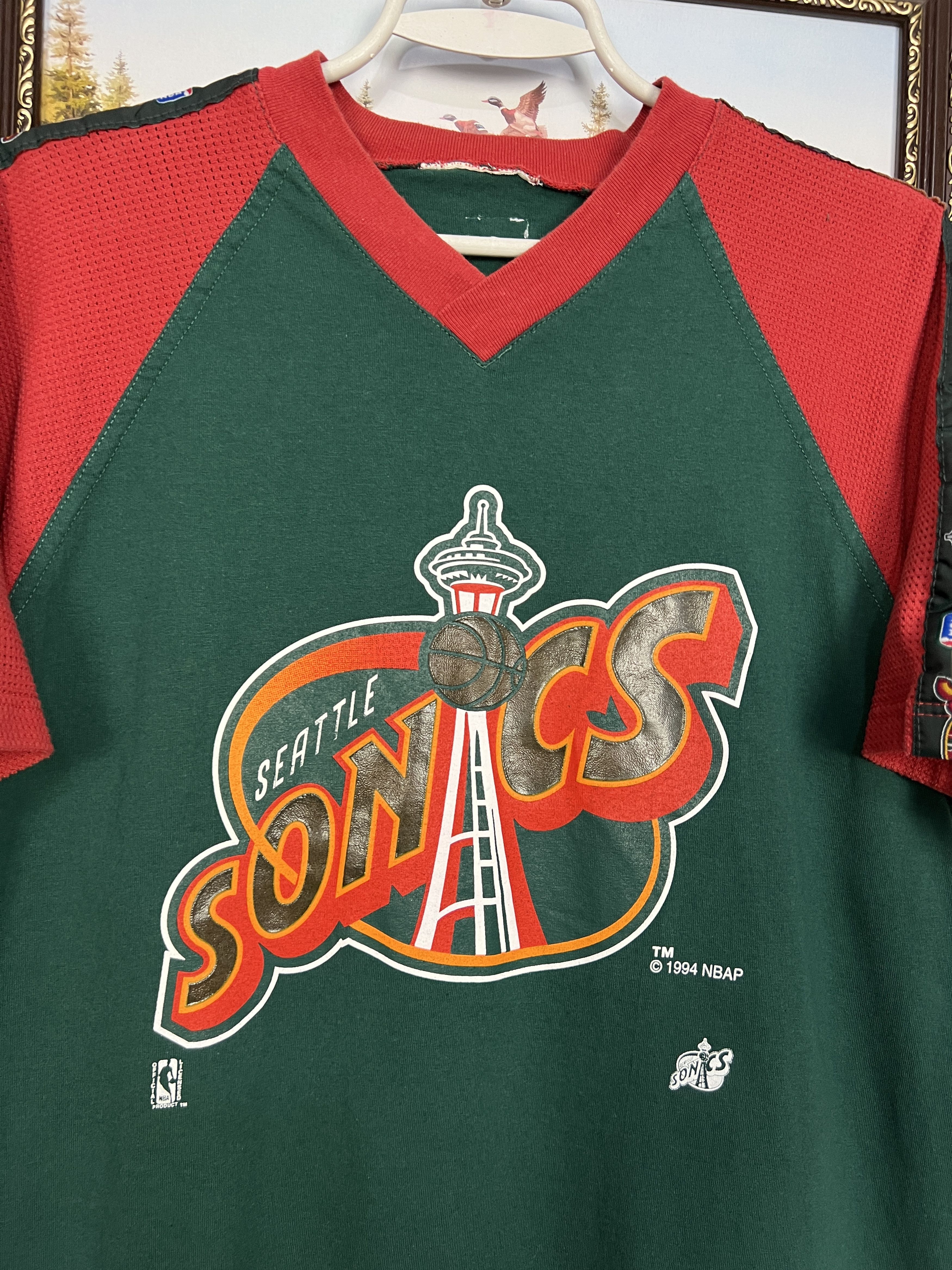 Champion Vintage Seattle Super Sonics Warm Up Jersey Over Print Shirt Size US L / EU 52-54 / 3 - 3 Thumbnail