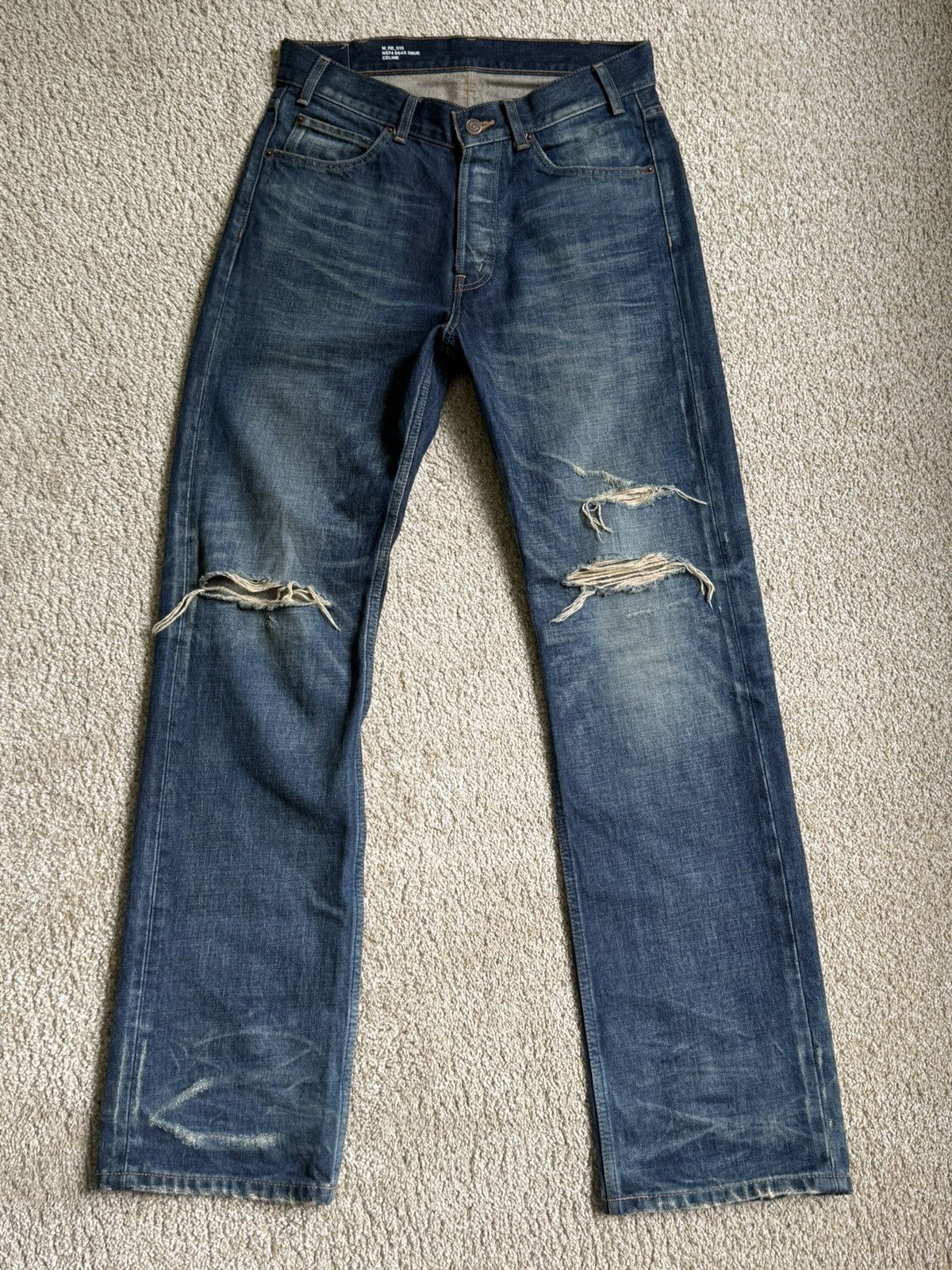 Celine Kurt Blowout Distressed Blue Marble Wash Denim Size US 29 - 1 Thumbnail