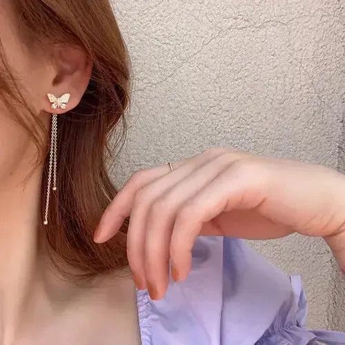 Other Women's Gold Butterfly Long Tassel Dangle Drop Earrings Size ONE SIZE - 3 Thumbnail