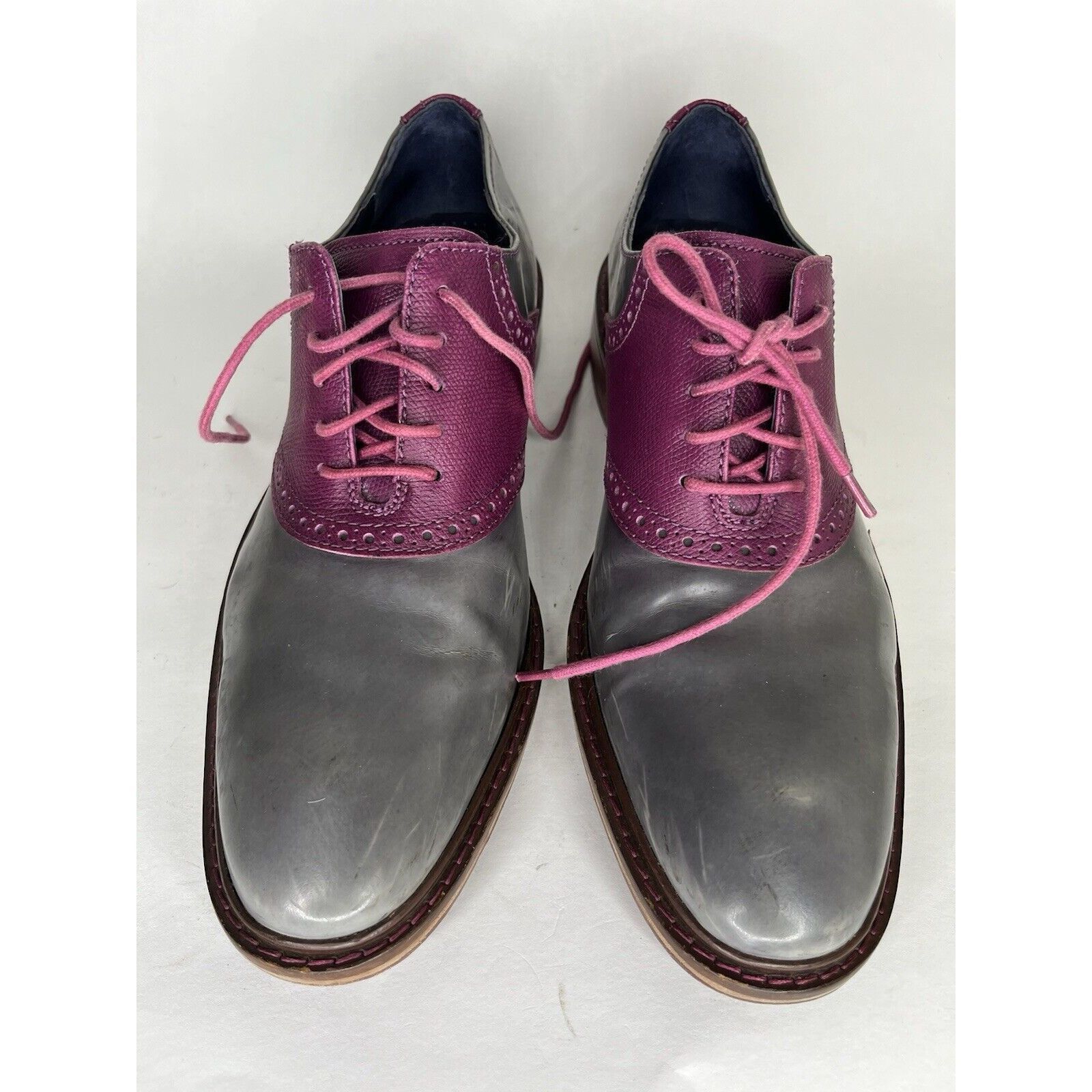 Cole Haan Cole Haan Gray Patent Leather Purple Pebbled Oxfords Shoes M Size US 9 / EU 42 - 2 Thumbnail