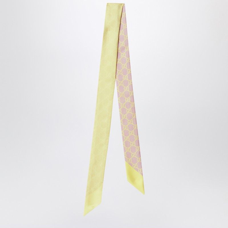 Gucci Gucci Slim Silk Scarf With Gg Motif In Pink And Yellow Size ONE SIZE - 1 Thumbnail