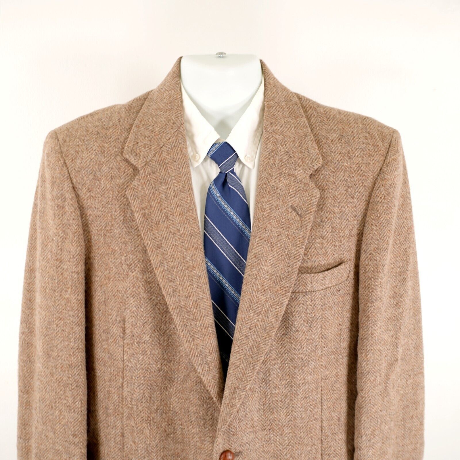 Farah WM F Farah Tweed Wool Tan Herringbone 2 Leather Button Sport Size 40L - 1 Thumbnail
